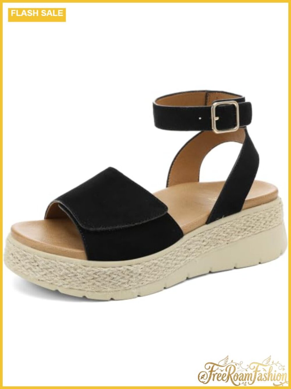 Womens Platform Espadrille Wedge Sandals Orthopedic Arch Support Faux Suede